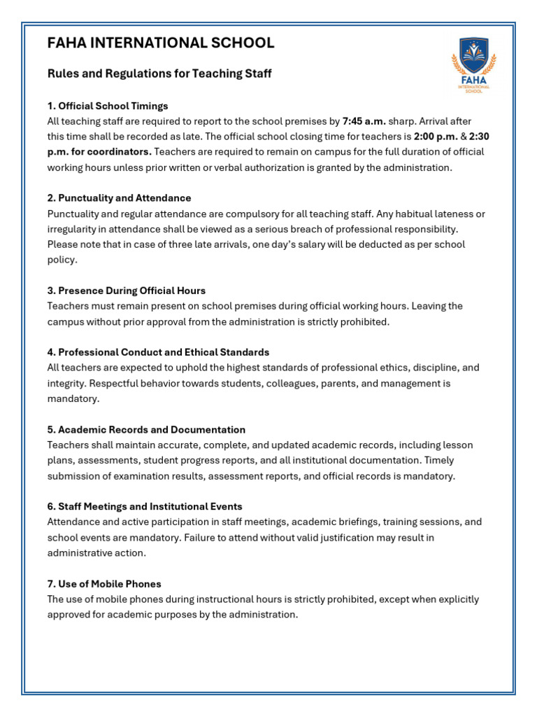 Rules and Regulations | PDF | Teachers | Classroom Management
