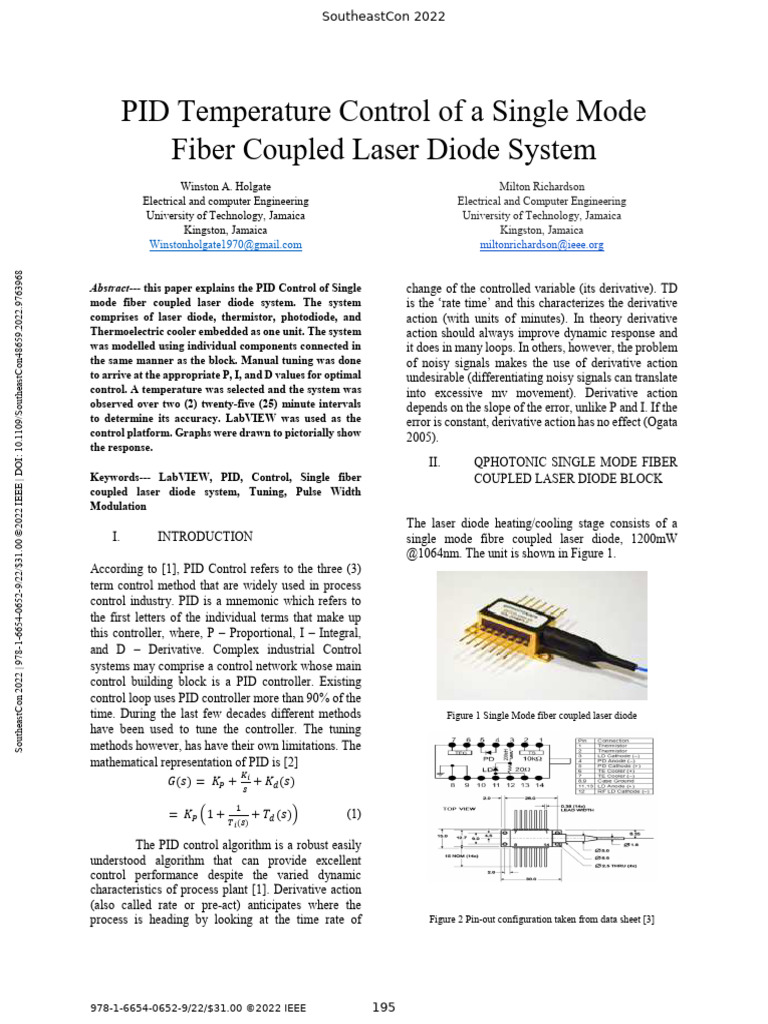 PID Temperature Control of A Single Mode Fiber Coupled Laser Diode ...