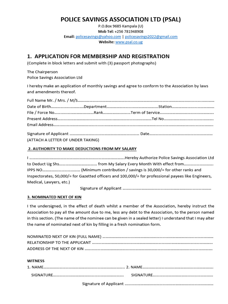 Psal Membership Application Form | PDF | Government And Personhood