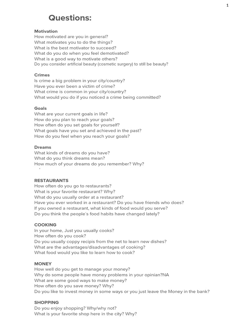 Questions For Conversation | PDF | Vacation | Advertising