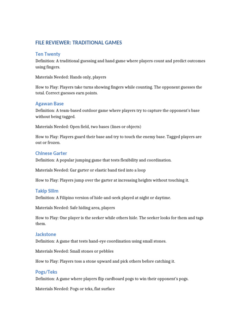 Traditional Games File Reviewer | PDF | Play (Activity) | Traditional Games