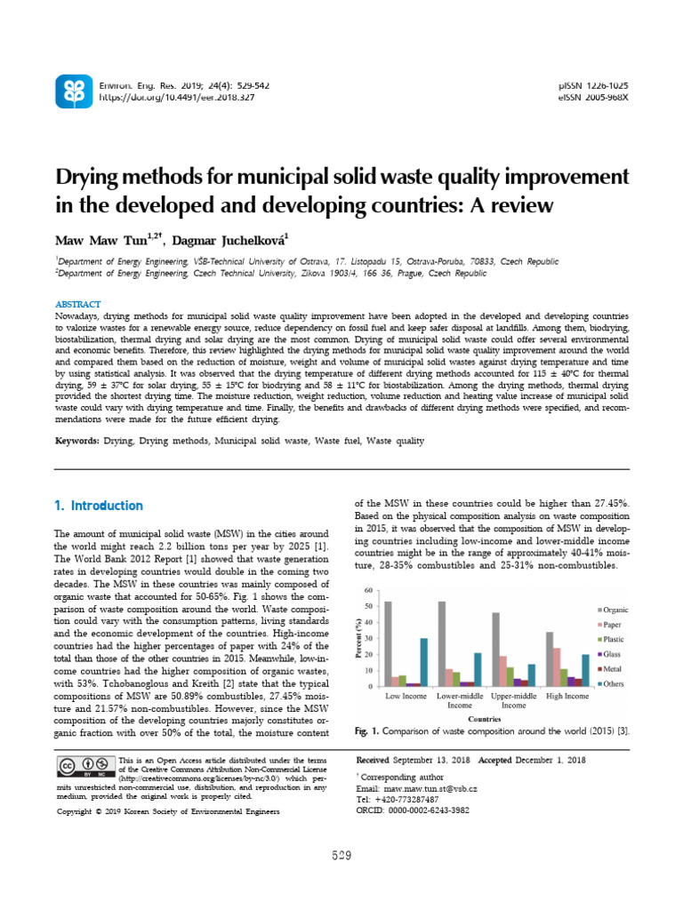 Drying Methods For Municipal Solid Waste Quality Improvement | PDF ...