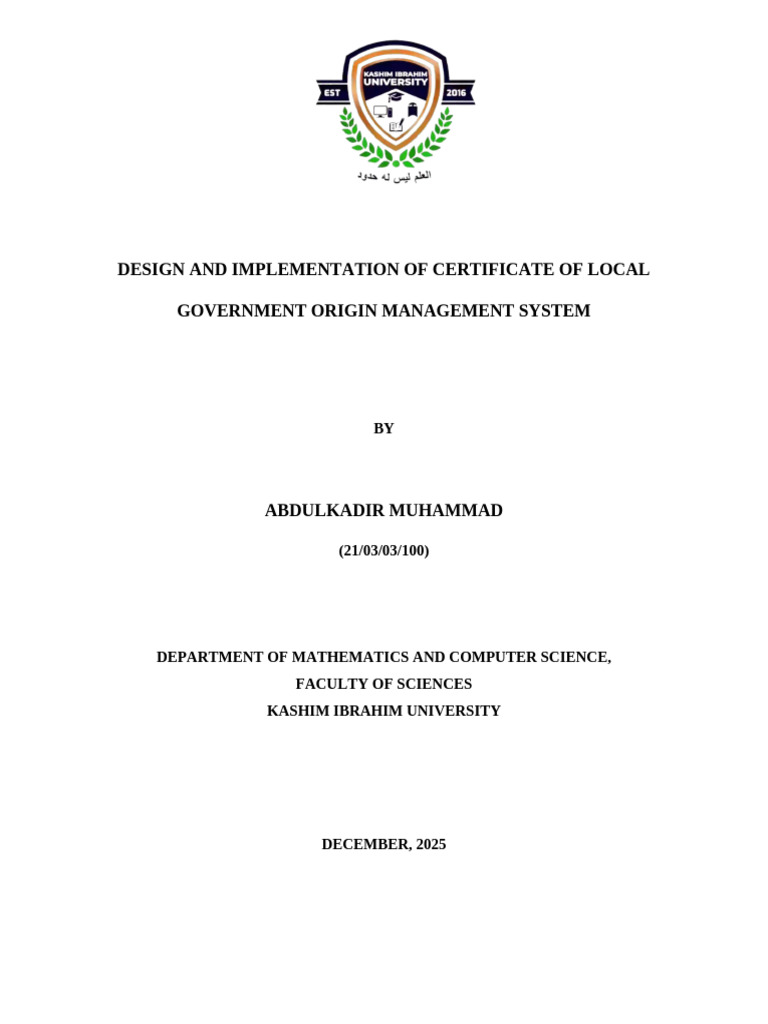 Design and Implementation of Certificate of Local Government Origin ...