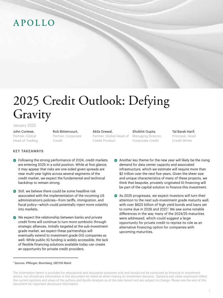 Apollo 2025 Credit Outlook | PDF | Bond Market | Bonds (Finance)