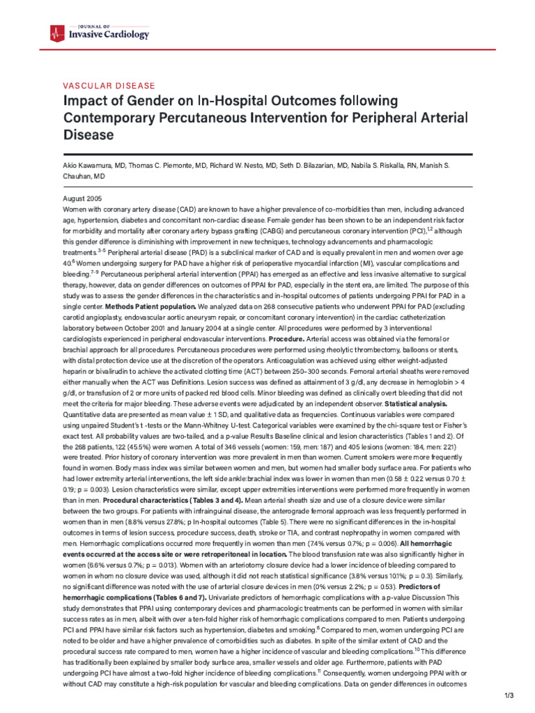 Impact of Gender On In-Hospital Outcome.. | PDF