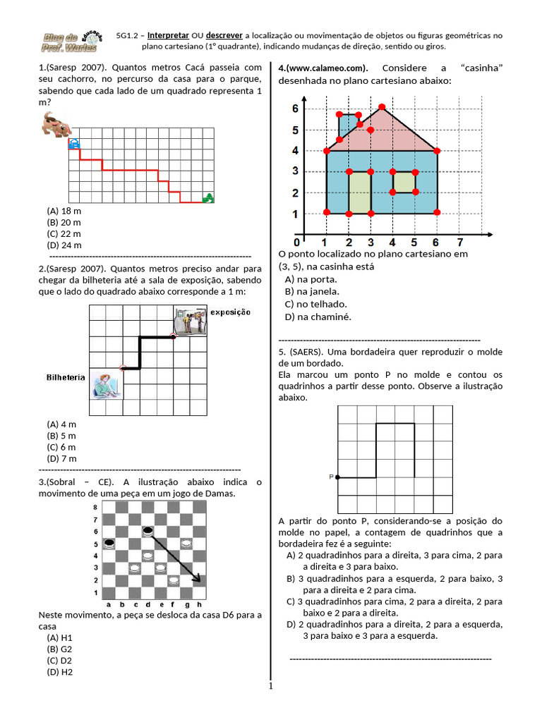Simulado Plano Cartesiano 5 Ano 2025 | PDF | Sistema de coordenada ...
