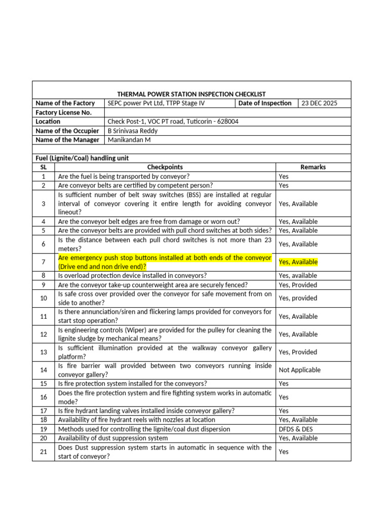Thermal Power Station Inspection Checklist Updated | PDF | Boiler ...