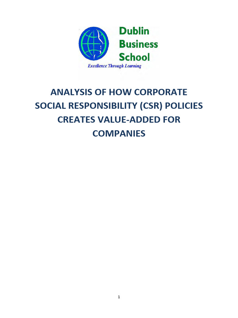 Analysis of How CSR Create Value Added Mba | PDF | Corporate Social ...