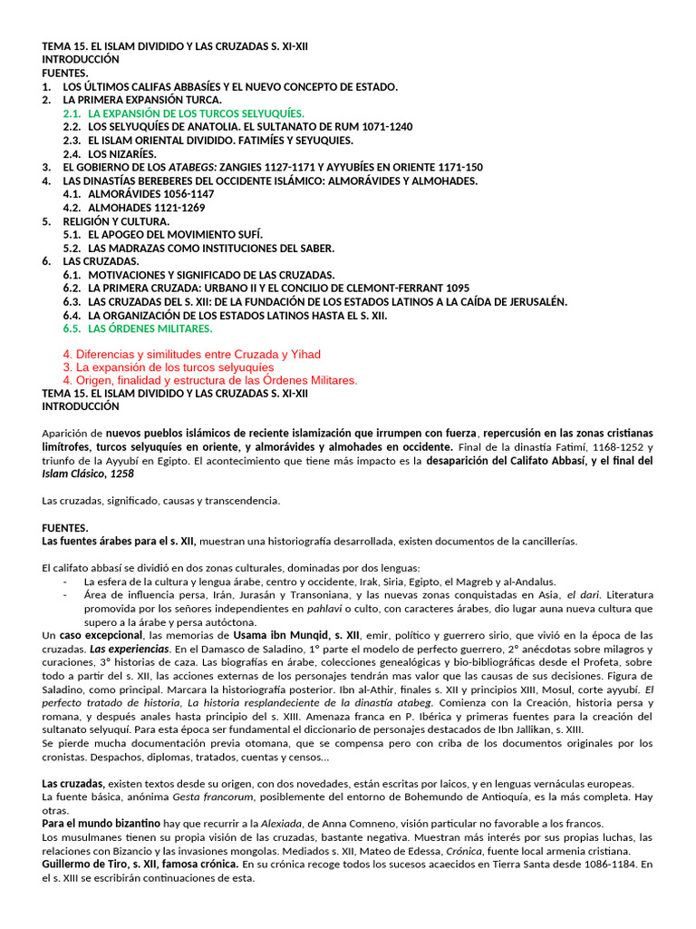 Tema 15 El Islam Dividido y Las Cruzadas Esquema | PDF | Cruzadas | Saladin