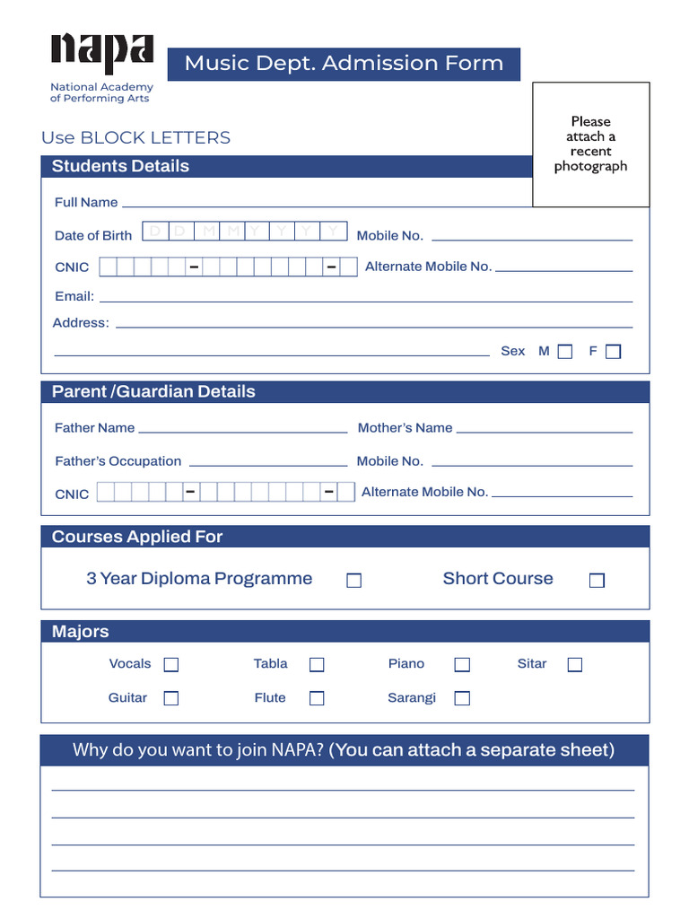 Music Admission Form | PDF