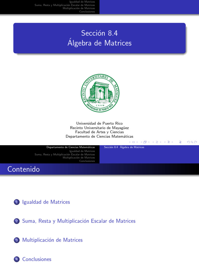 Sección 8 4 Algebra de Matrices | PDF | Matriz (Matemáticas) | Álgebra ...
