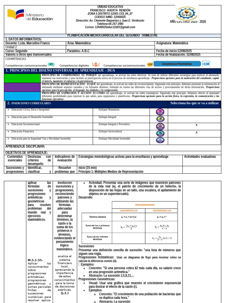 2do Bgu Plan Micro Matematica 2do Trimestre | PDF | Secuencia | Aprendizaje