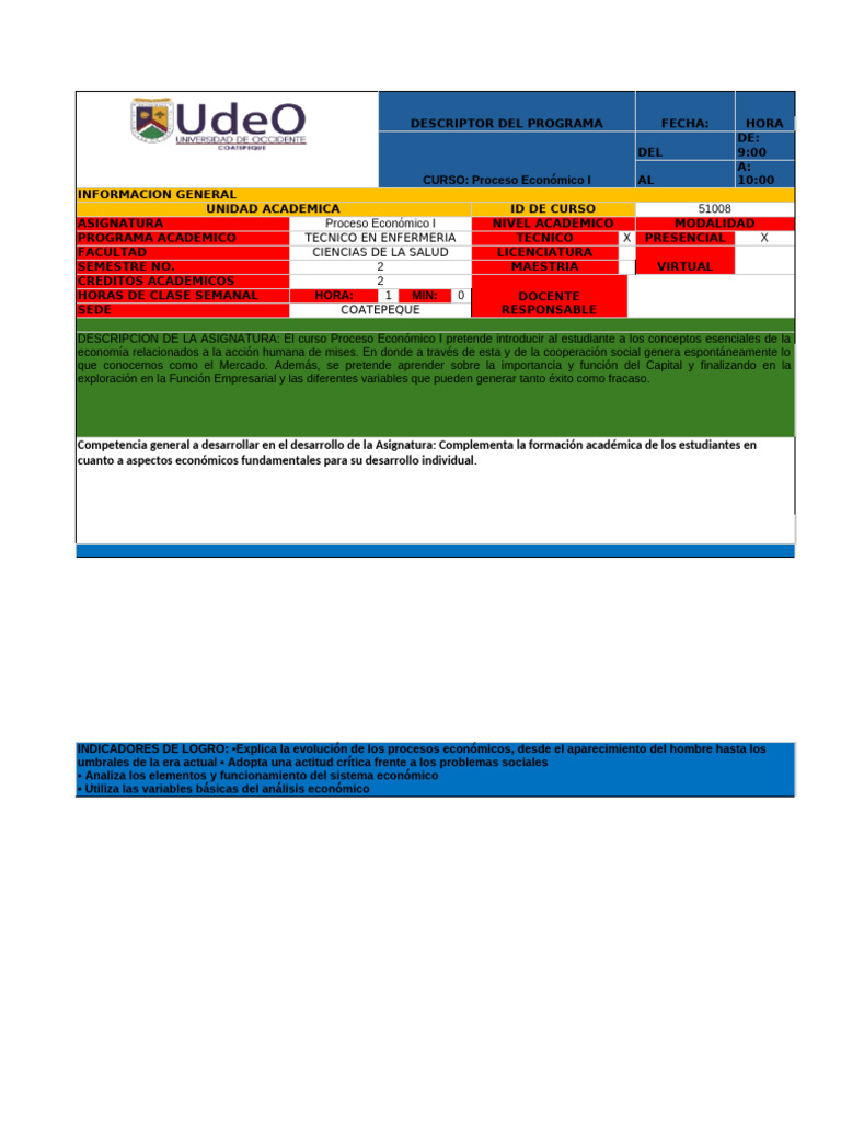 Descriptor Del Programa Proceso Economico i | PDF