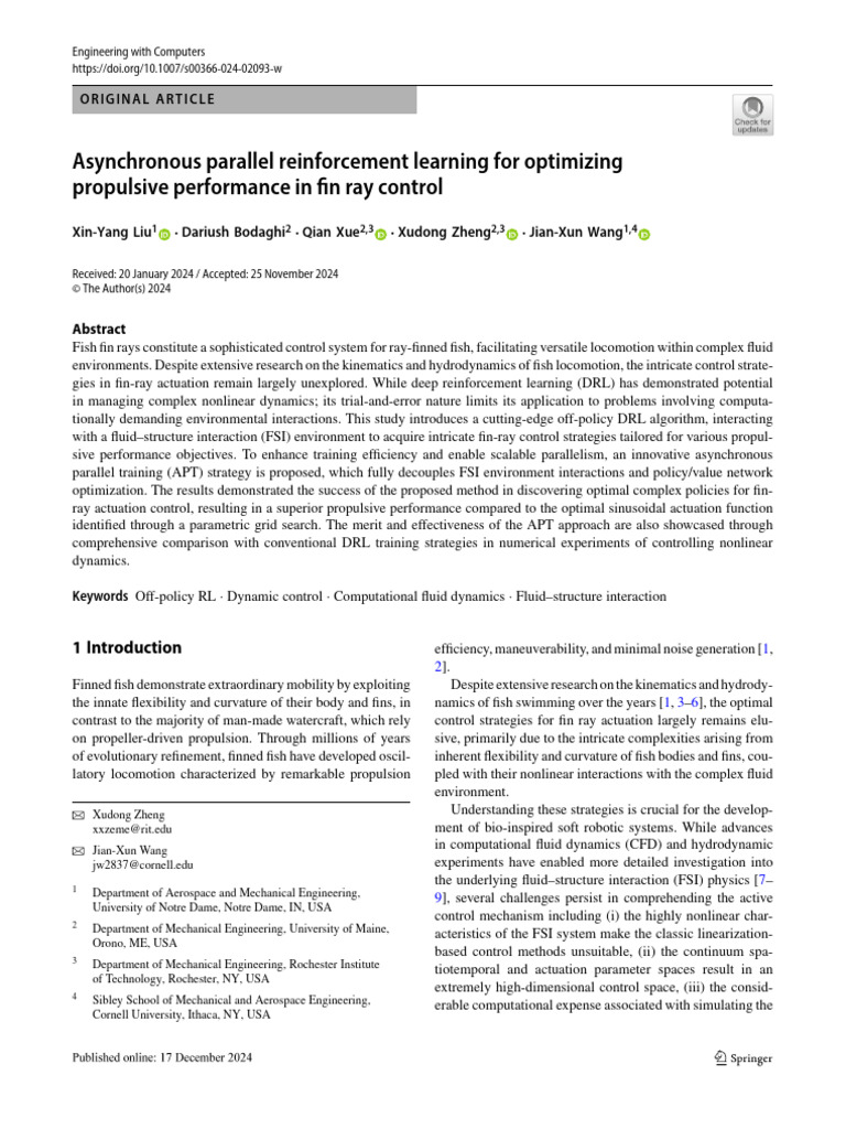 Asynchronous Parallel Reinforcement Learning For Optimizing Propulsive ...