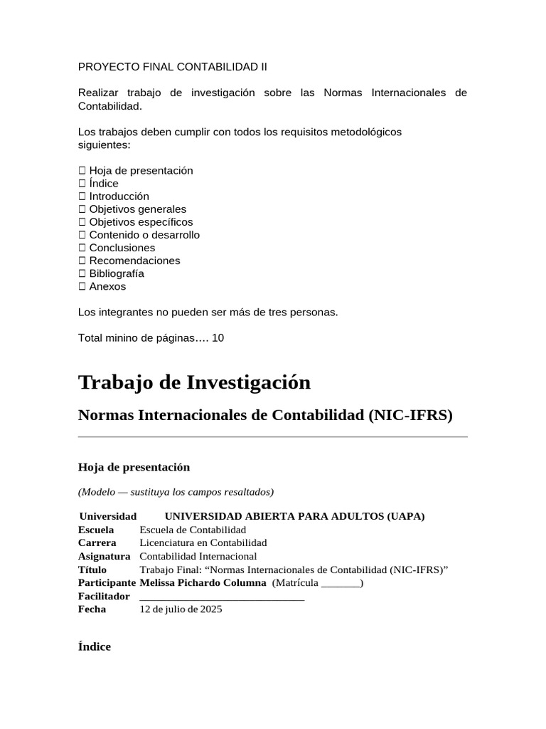 PROYECTO FINAL CONTABILIDAD II (8) (1) | PDF | normas internacionales ...