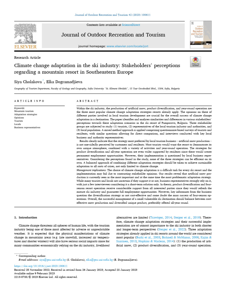 Cholakova Climate Change Adaptation in The Ski Industry Stakeh 2023 ...