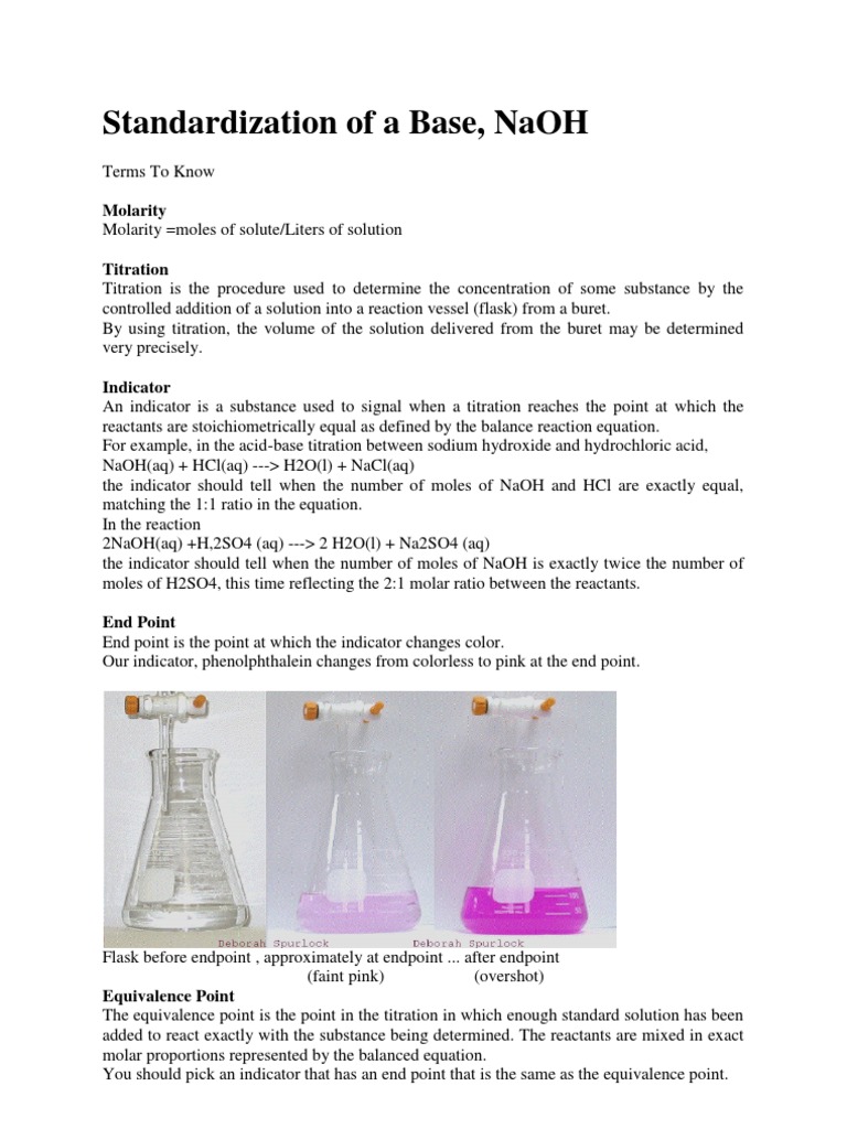 Standardization of a Base Titration Sodium Hydroxide