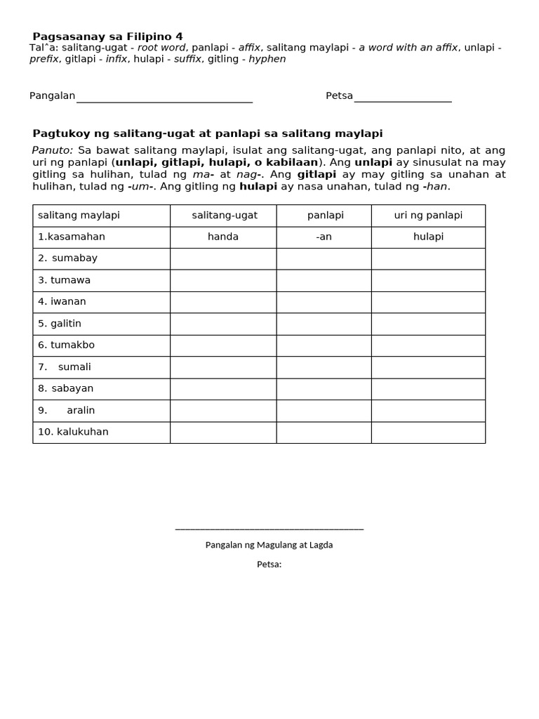 Salitang Maylapi 1 1 GRADE 4 | PDF