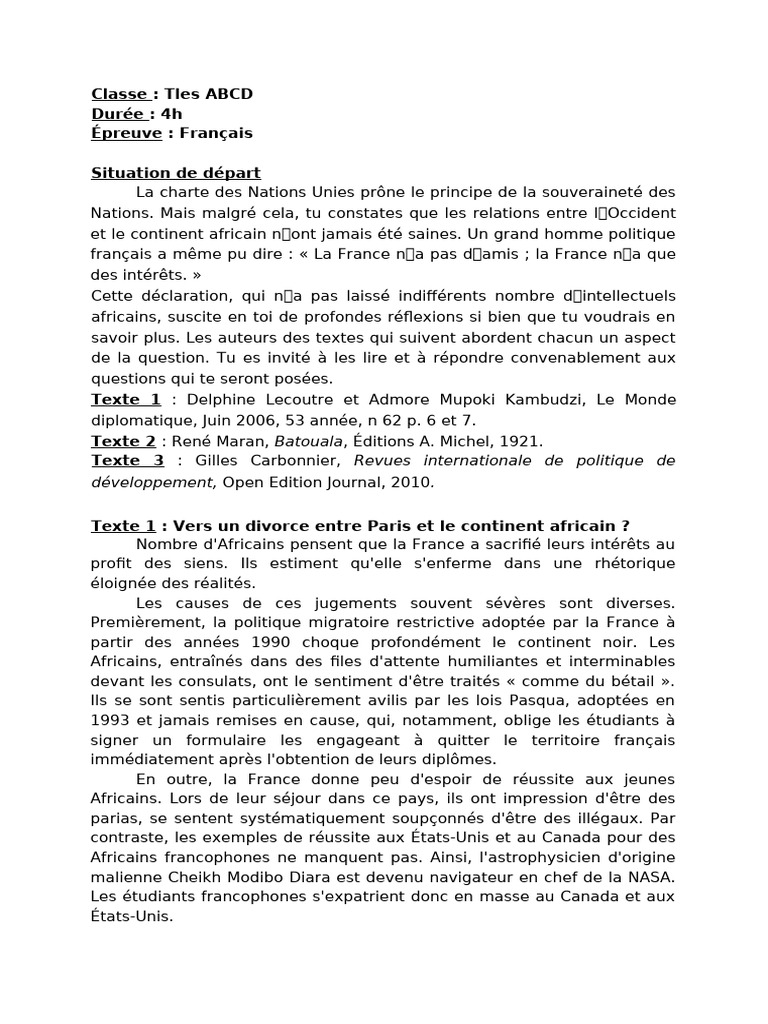 Tles ABCD+corrigé Type | PDF | Afrique | France
