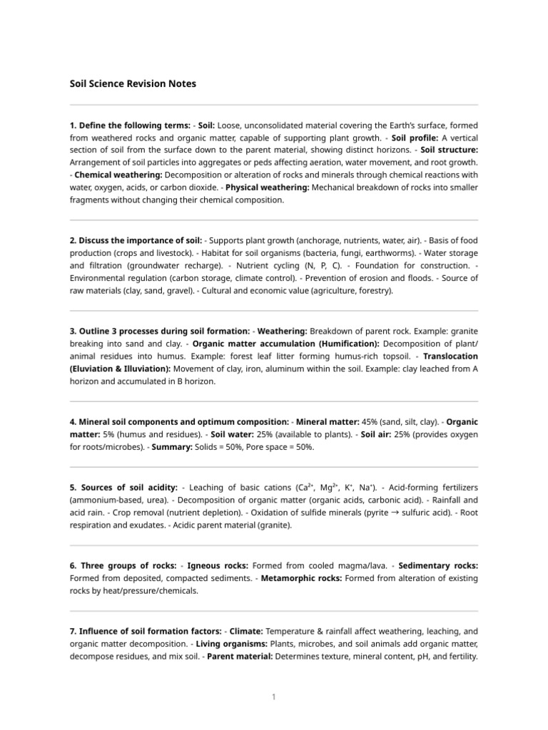 Soil Science Revision Notes | PDF | Soil | Organic Matter