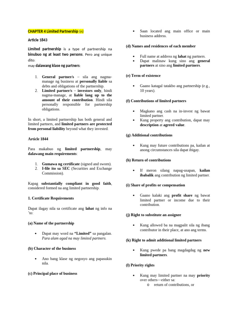 CHAPTER 4 Limited Partnership | PDF | Limited Partnership | Partnership