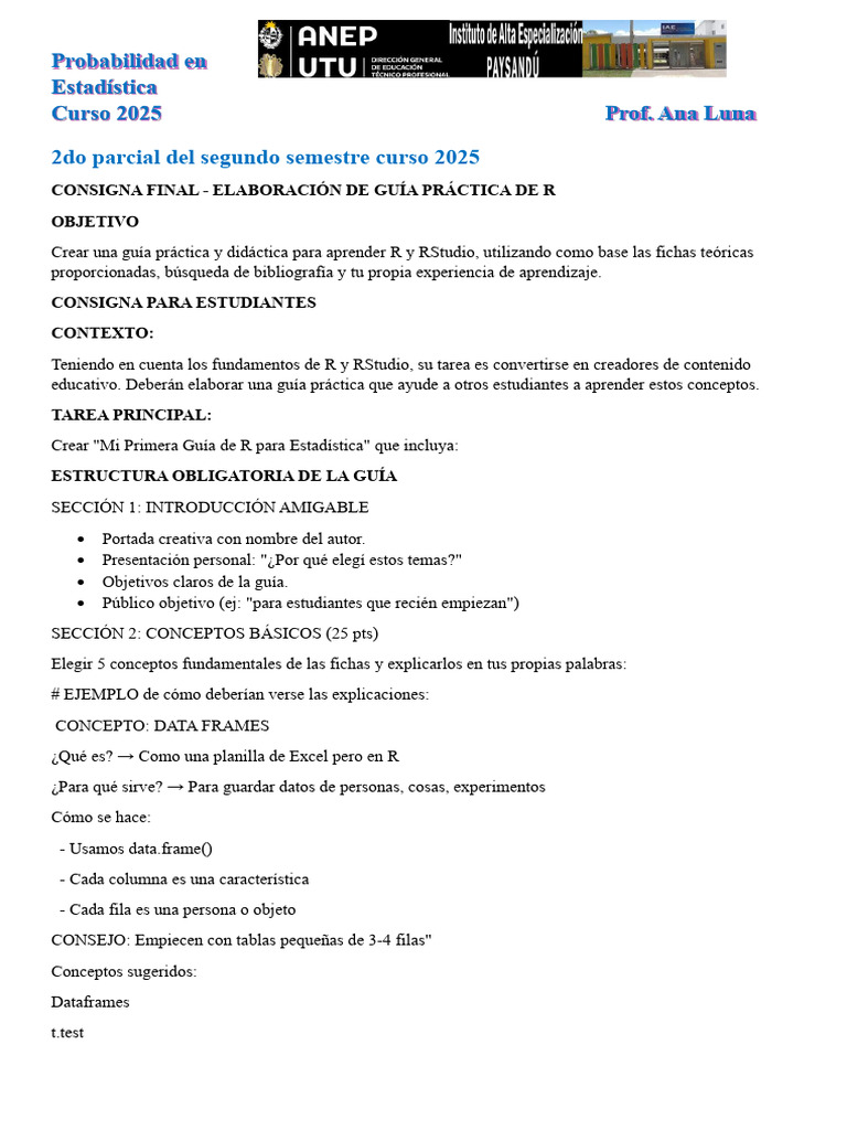 Segundo Parcial Del Segundo Semestre Curso 2025 | PDF | Estadísticas ...