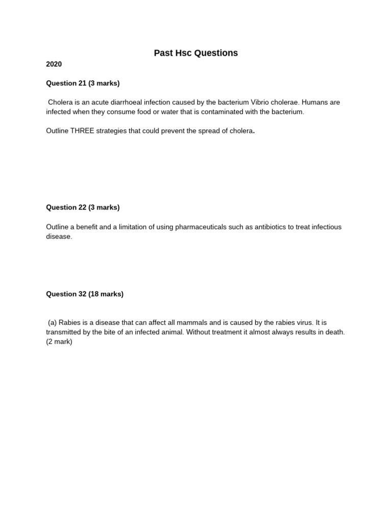 Past HSC Questions - Written Response-2019-2022 | PDF | Infection | Malaria