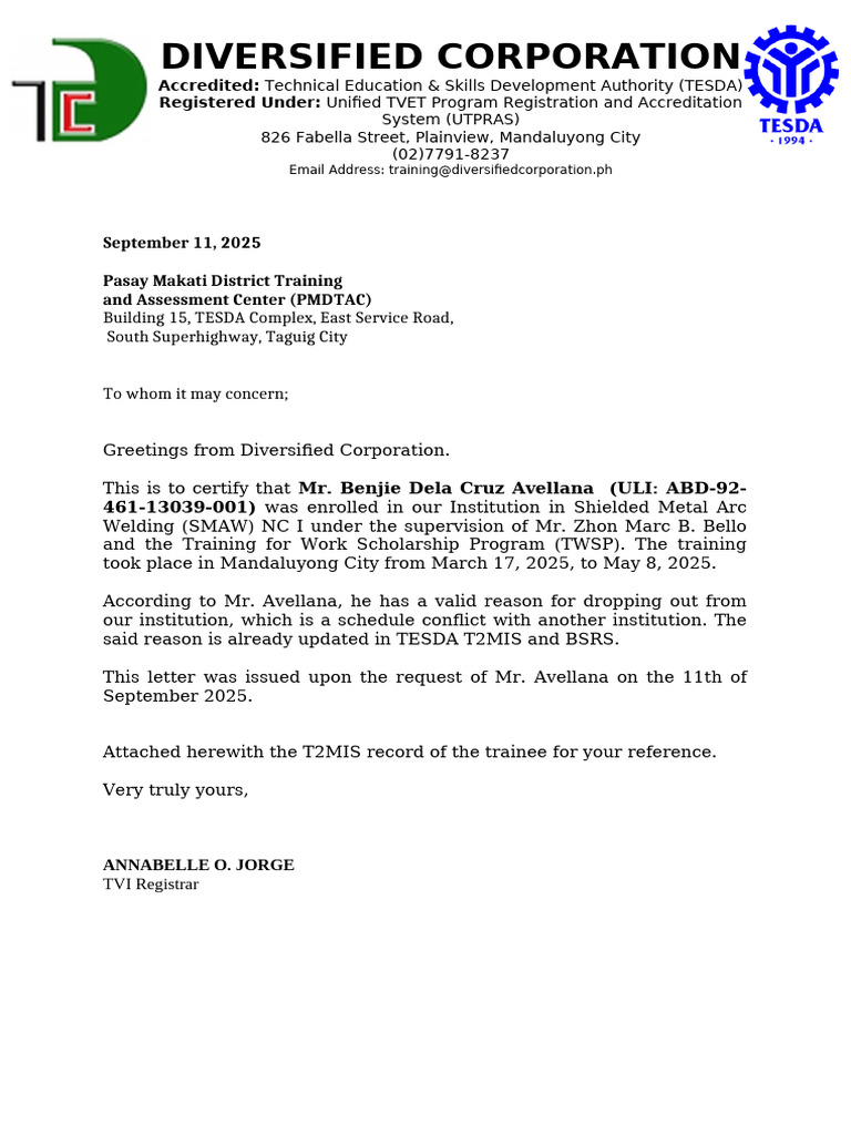 Clearance Letter (Avellana) | PDF