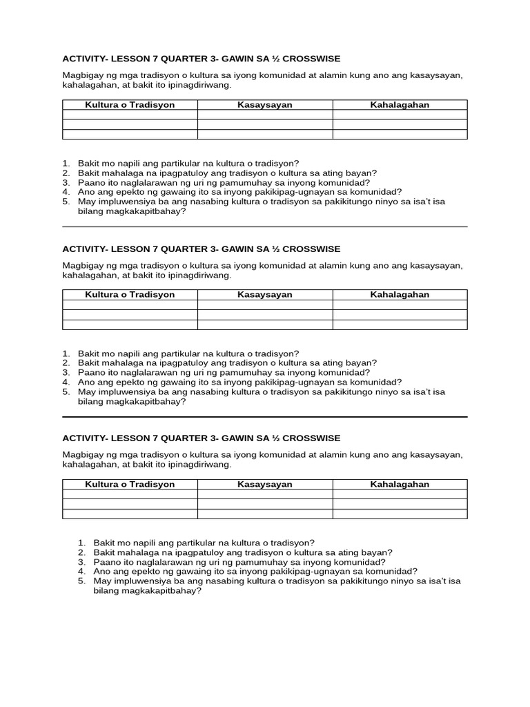 Activity- Lesson 7 Quarter 3 | PDF