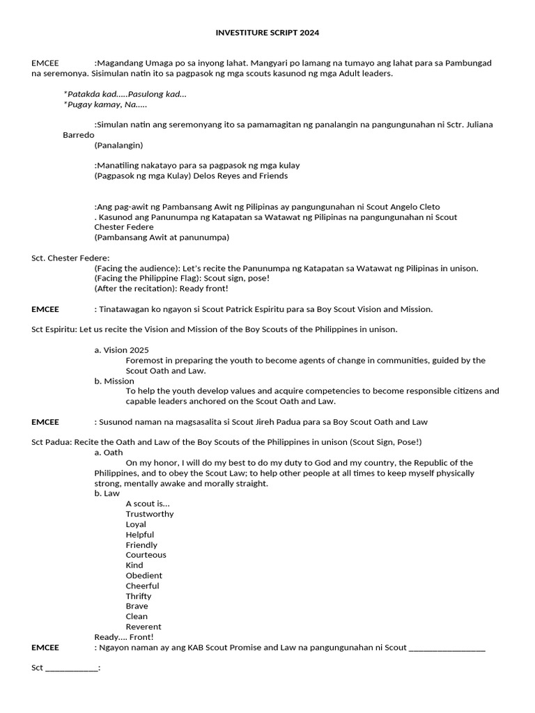 Investiture Script 2024 | PDF