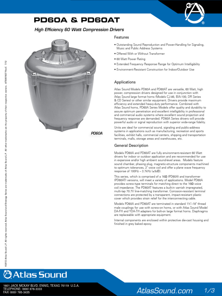 Ats001637 Pd60a Pd60at Datasheet | PDF | Transformer | Sound