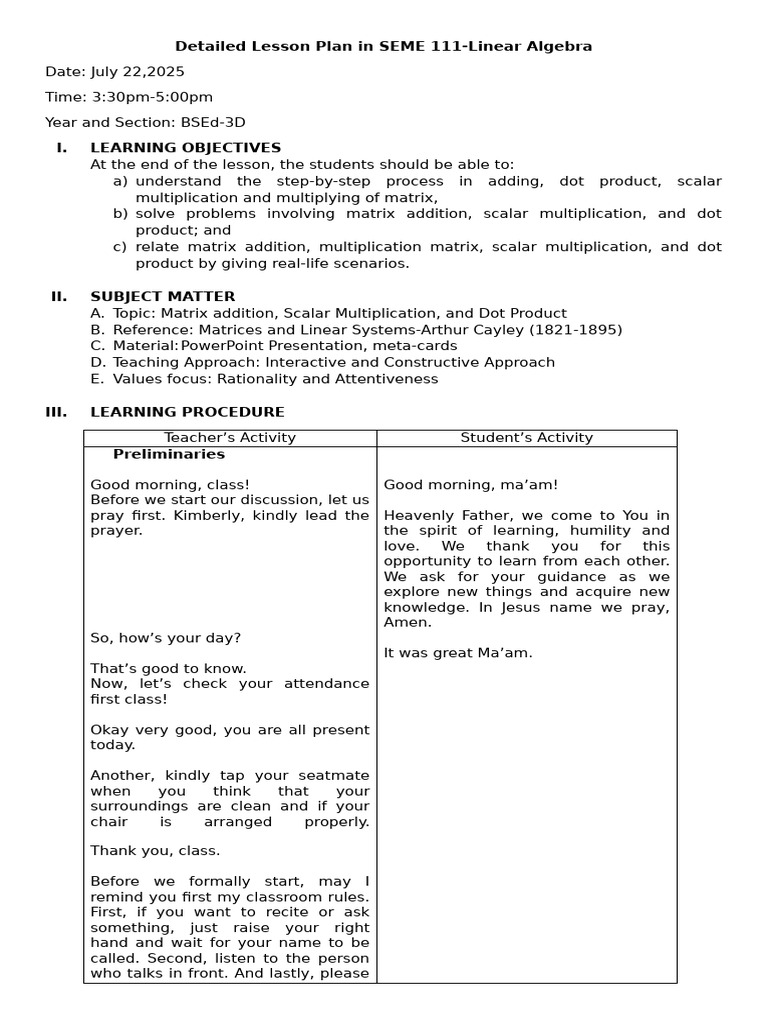 Matric Operation, Addition, Multiplication.. | PDF | Matrix ...