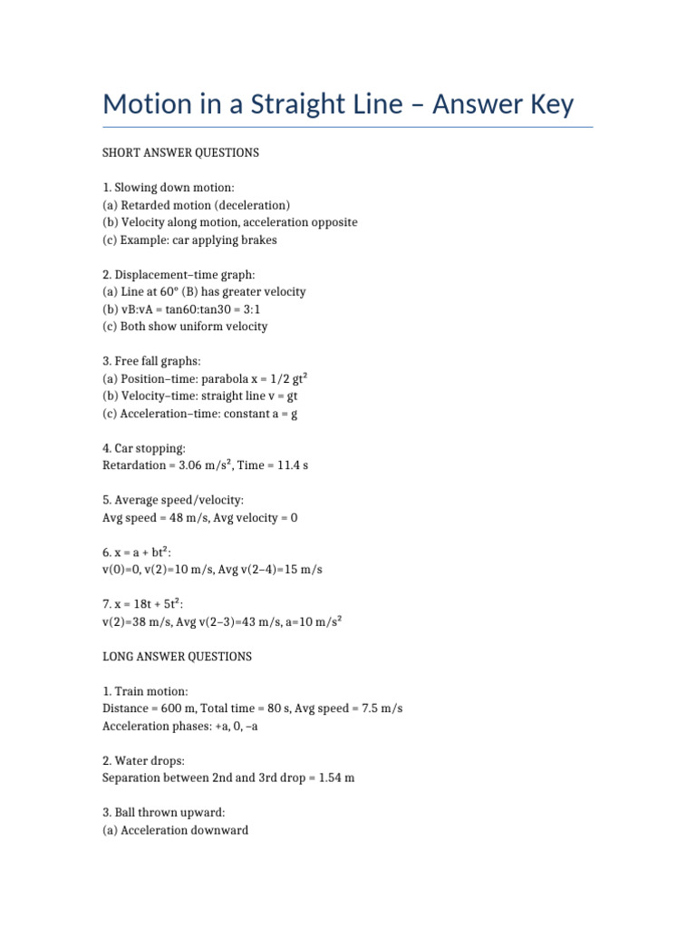 Motion Answer Key | PDF