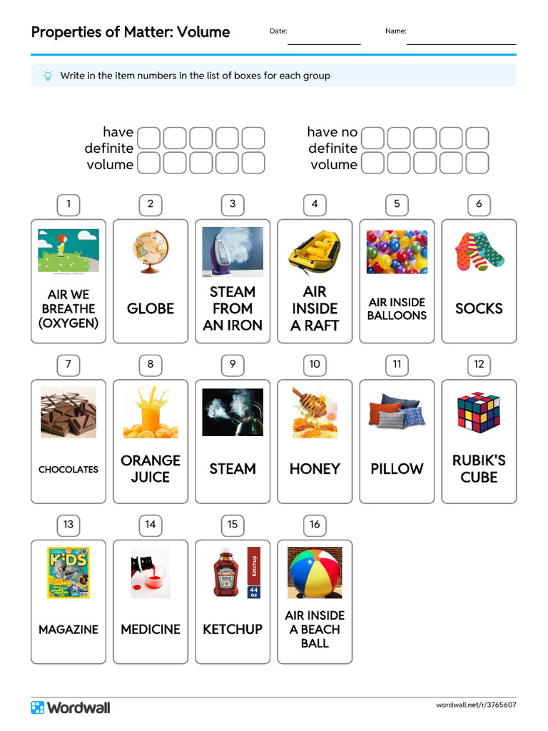 Properties of Matter Volume Group Sort | PDF