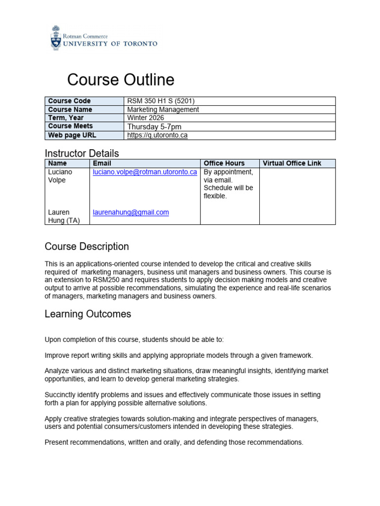 RC Course Outline Template (2025-26) - RSM350 Spring 5201-1 | PDF ...