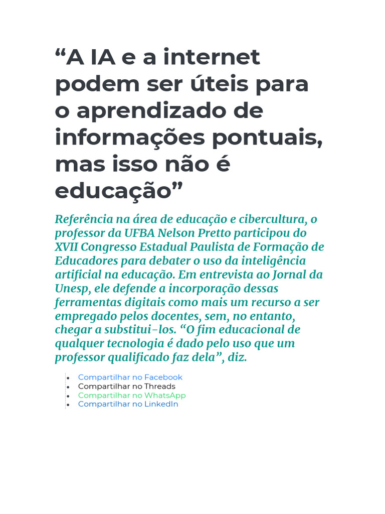 A IA e A Internet Podem Ser Úteis para o Aprendizado de Informações ...