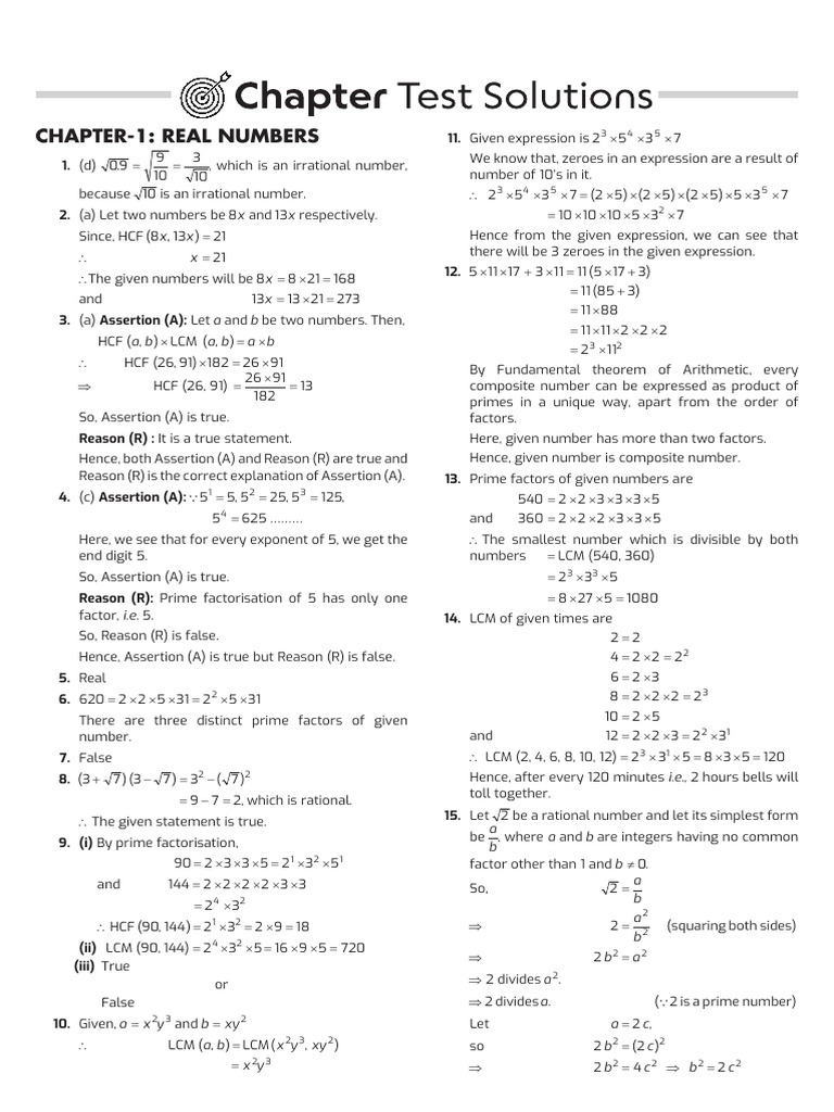 Maths Class 10 Standard Level Chapter Test Answers | PDF | Zero Of A ...