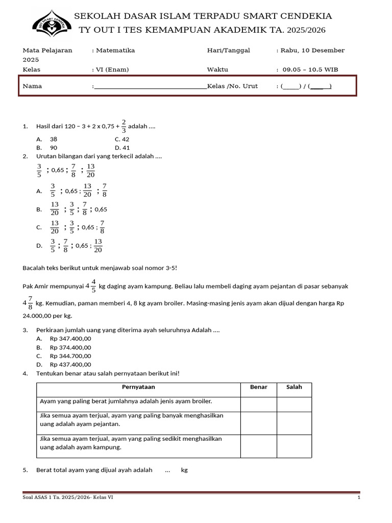 Try Out Tka 1 MTK | PDF