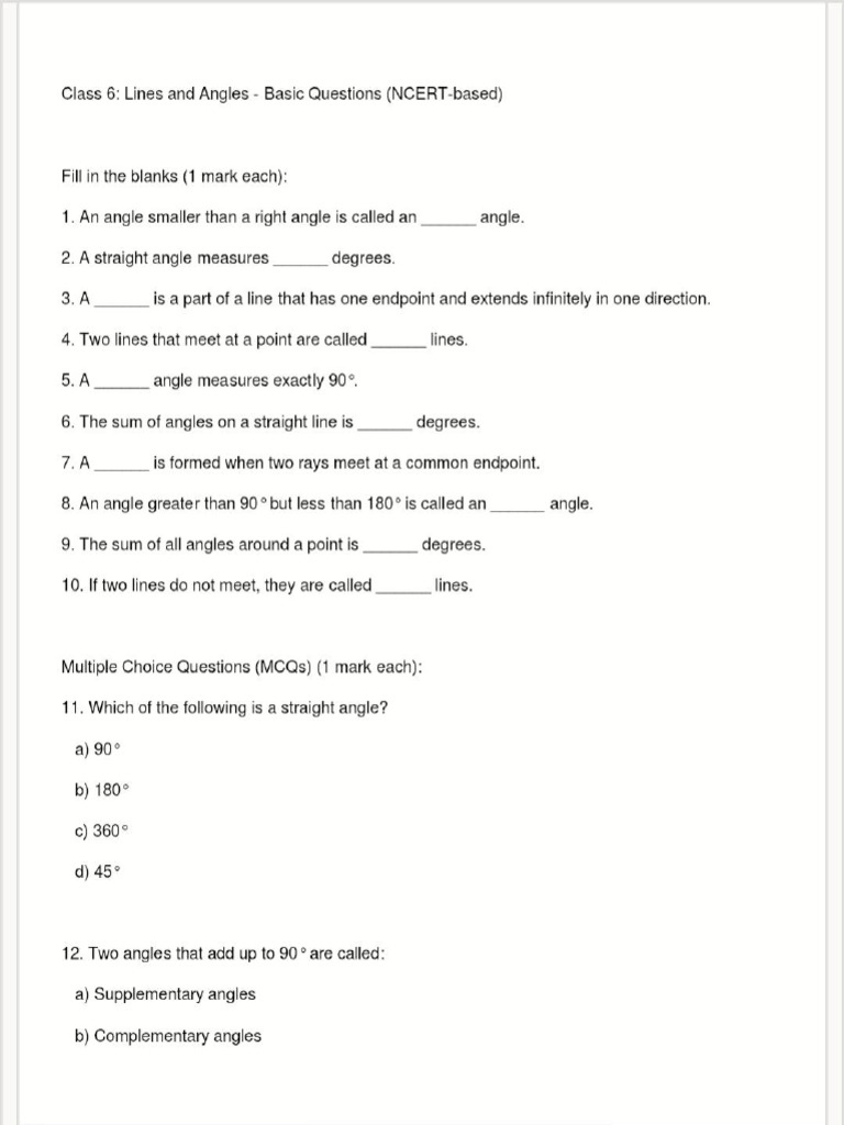 CL 6 Lines and Angles | PDF