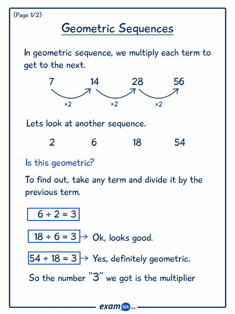 ExamQA GCSE Maths Geometric Sequences Notes | PDF
