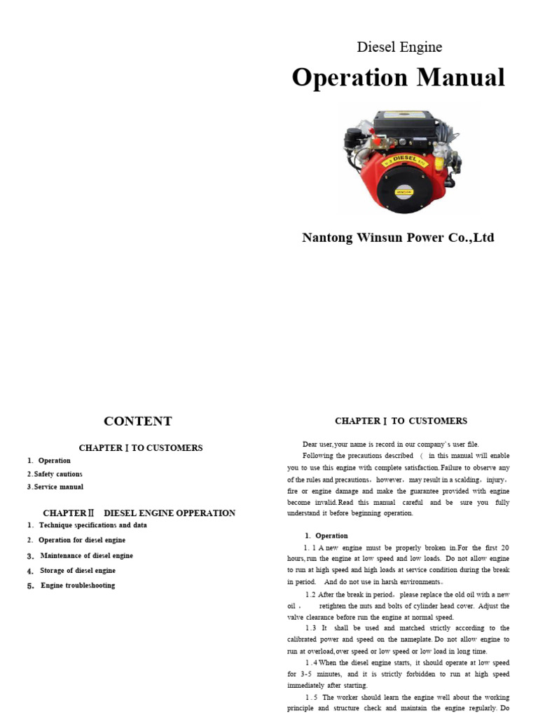 WS2V88 Diesel Engine Manual (English) | PDF | Diesel Engine | Engines