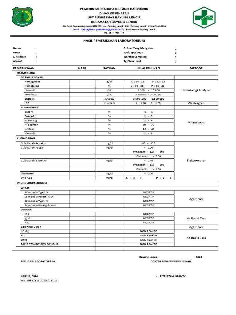 Form Hasil Pemeriksaan Lab 1 | PDF
