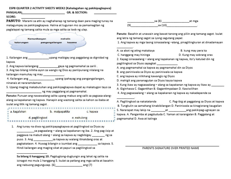 Esp 8 Activity Sheets 2nd w 2 Compress | PDF