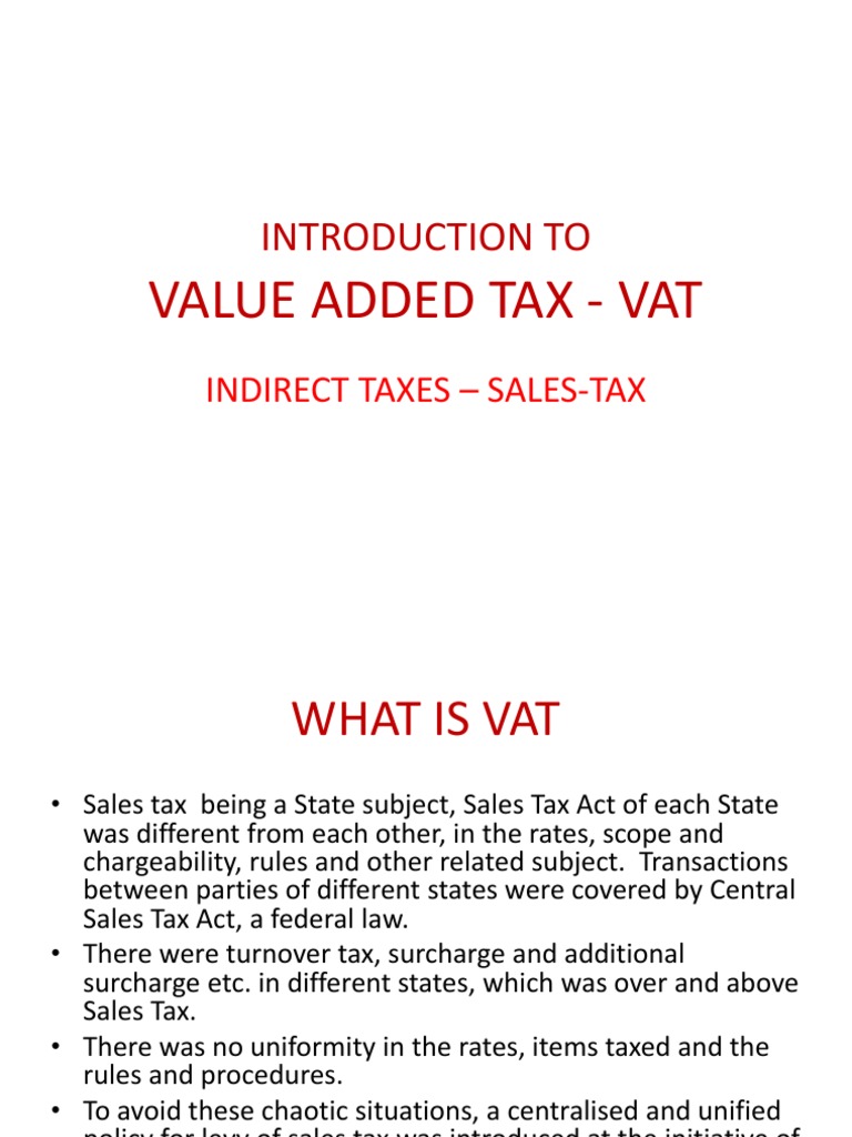 Introduction to Value Added Tax Vat Value Added Tax Retail