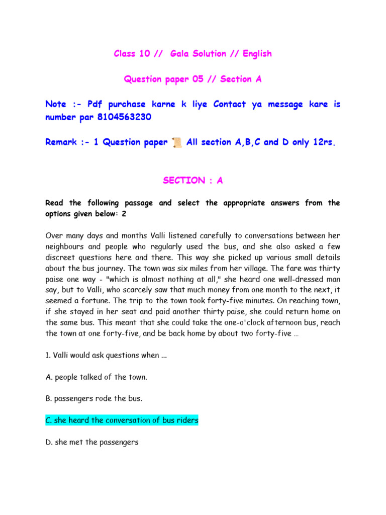 STD 10 - QP 05 - English F.L - Gala Solution | PDF | Water