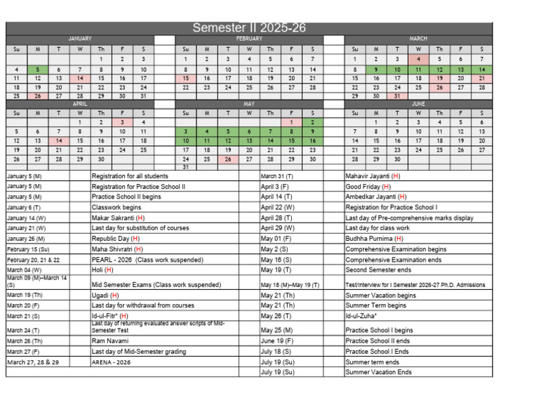 Academic Calendar II Sem 2025 - 26 | PDF | Schools | Academia