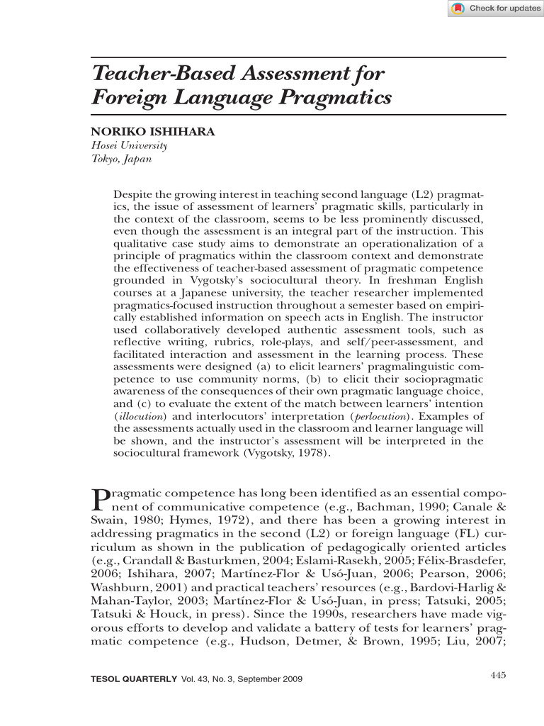 TESOL Quarterly - 2012 - IsHIHARA - Teacher Based Assessment For ...