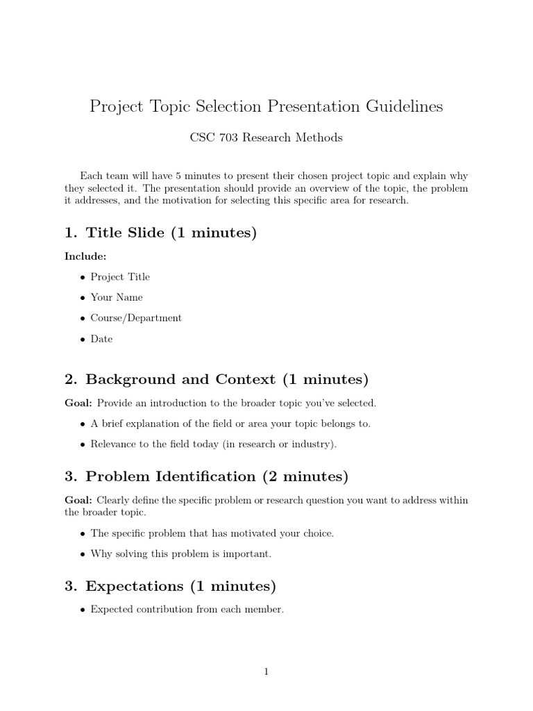 Project Topic Selection Presentation Guidelines | PDF