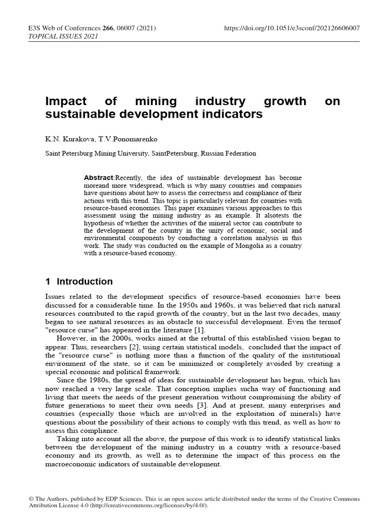 Impact of Mining Industry Growth On Sustainable de | PDF | Gross ...