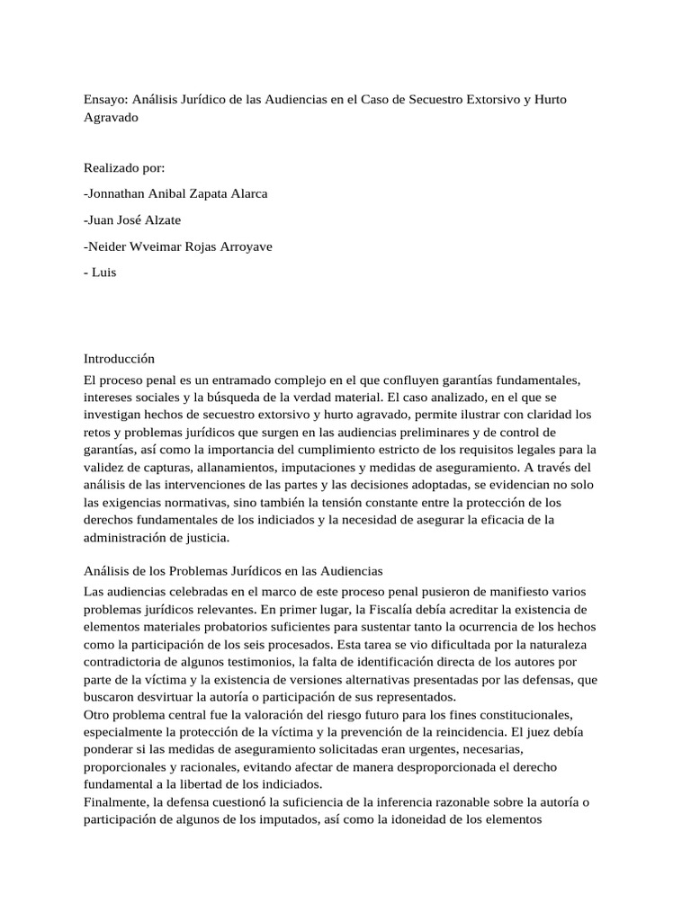 Ensayo Análisis Jurídico de Las Audiencias en El Caso de Sec | PDF ...
